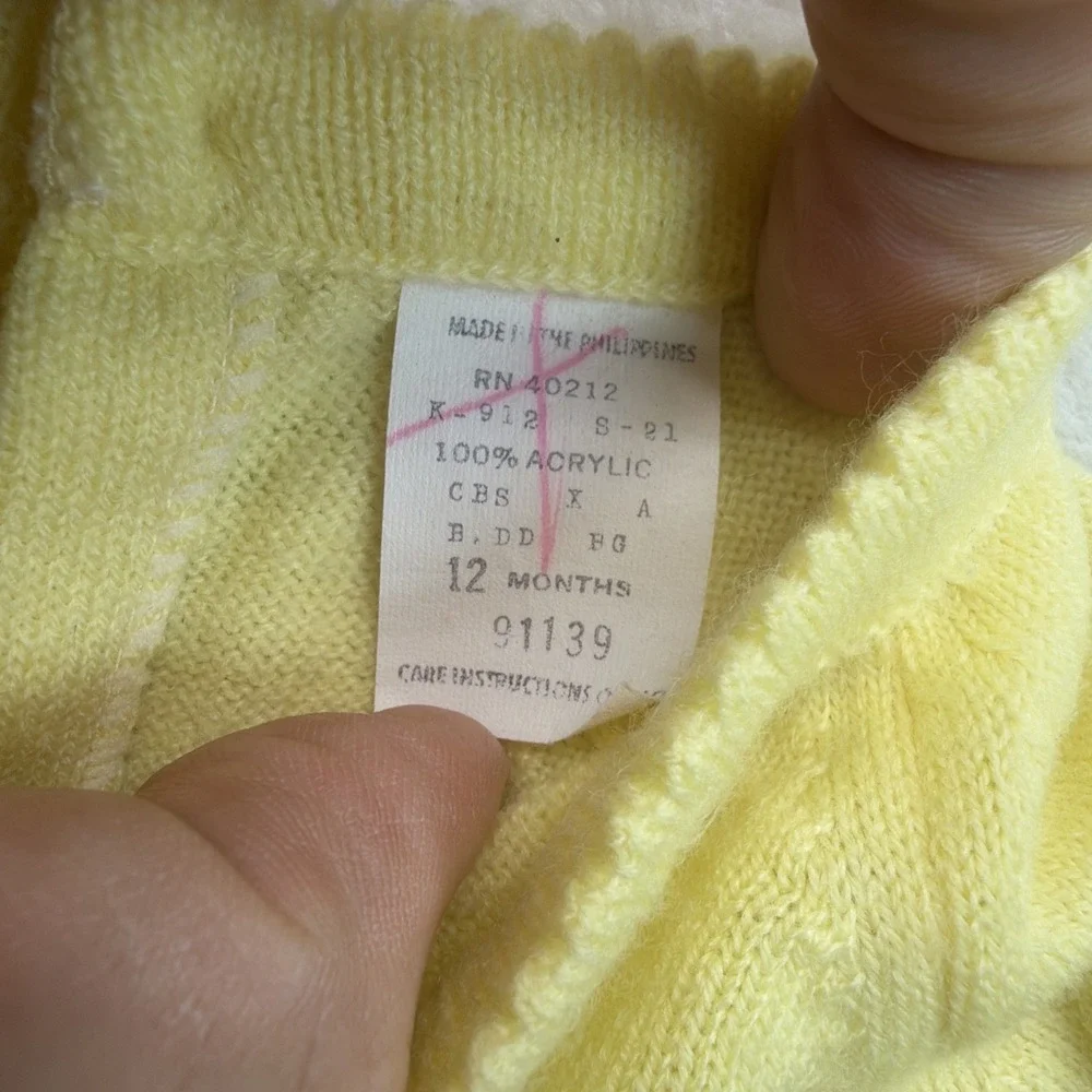 Vintage A Little Angel Baby Girl Yellow Knit Sweater 12M Embroidered Birds